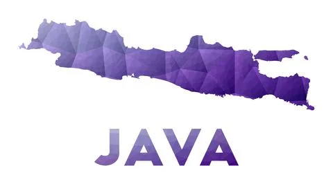 Map of Java. Low poly illustration of the island. Purple geometric design. .. Ilustración de archivo