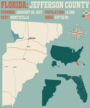 Map of Jefferson County in Florida Stock Illustration