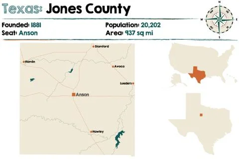Map of Jones County in Texas Stock Illustration