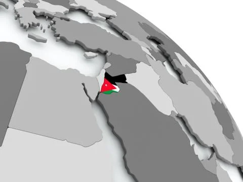 Map of Jordan with flag on globe Illustrazione stock
