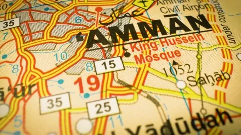 Map journey to amman, jordan – gliding view over detailed roads Stock Footage 346187941