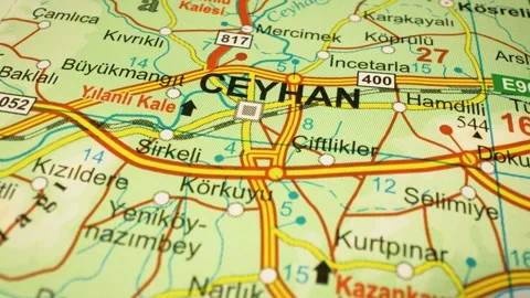 Map journey to ceyhan, turkey – gliding view over detailed roads Stock Footage 346188079