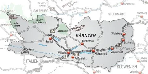 Map of kaernten with highways in gray Stock Illustration