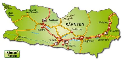 Map of kaernten with highways Stock Illustration
