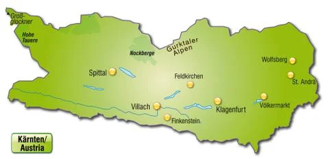 Map of kaernten as an overview map in green Stock Illustration