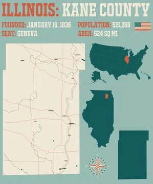 Map of Kane County in Illinois Stock Illustration