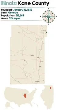 Map of Kane County in Illinois Stock Illustration