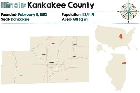Map of Kankakee County in Illinois Stock Illustration