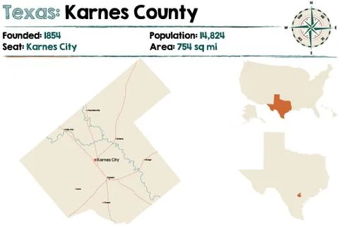 Map of Karnes County in Texas Stock Illustration