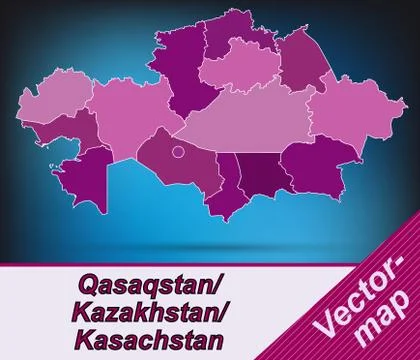 Map of kazakhstan with borders in violet Stock Illustration