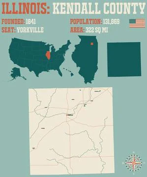Map of Kendall County in Illinois Stock Illustration
