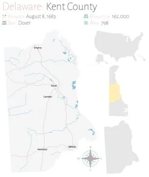 Map of Kent County in Delaware Stock Illustration
