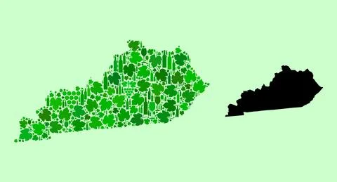 Map of Kentucky State - Collage of Wine and Grapes Leaves Stock Illustration