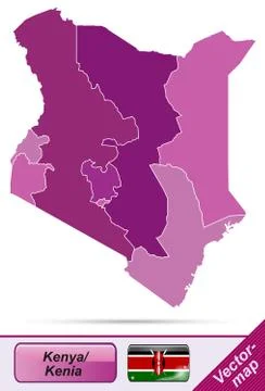 Map of kenya with borders in violet Stock Illustration