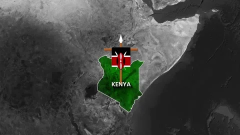 Map of Kenya highlighted in green with the Kenyan flag Stock Footage 335668986