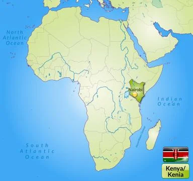 Map of kenya with main cities in green Stock Illustration