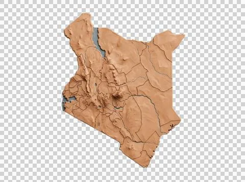 Map of Kenya topographic 3d terrain relief textured cartography. Stock Photos
