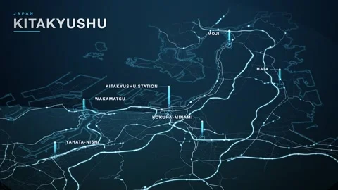 Map of Kitakyushu Stock Footage 340993428