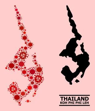 Map of Koh Phi Leh - Mosaic with Covid Biohazard Infection Items Stock Illustration