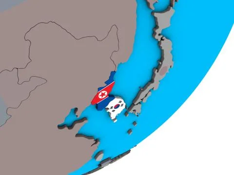 Map of Korea with flags on globe Stock Illustration