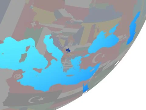 Map of Kosovo with flag on globe Stock Illustration