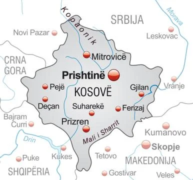Map of kosovo as an overview map in gray Stock Illustration