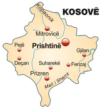 Map of kosovo as an overview map in pastel orange Stock Illustration