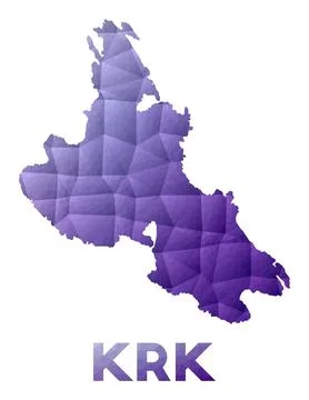 Map of Krk. Low poly illustration of the island. Purple geometric design. P.. 스톡 일러스트