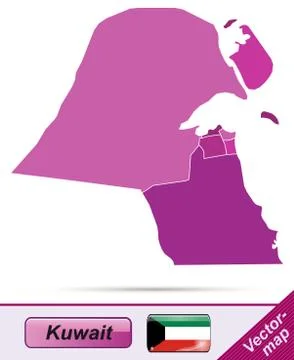 Map of kuwait with borders in violet Stock Illustration