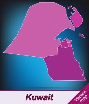 Map of kuwait with borders in violet Stock Illustration