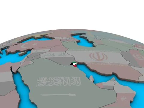 Map of Kuwait with flag on globe Illustrazione stock