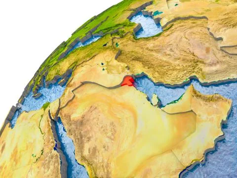 Map of Kuwait in red on globe Stock Photos