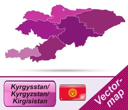 Map of kyrgyzstan with borders in violet Stock Illustration
