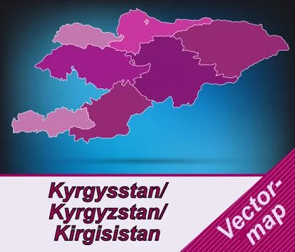 Map of kyrgyzstan with borders in violet Stock Illustration