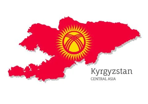 Map of Kyrgyzstan with national flag Stock Illustration