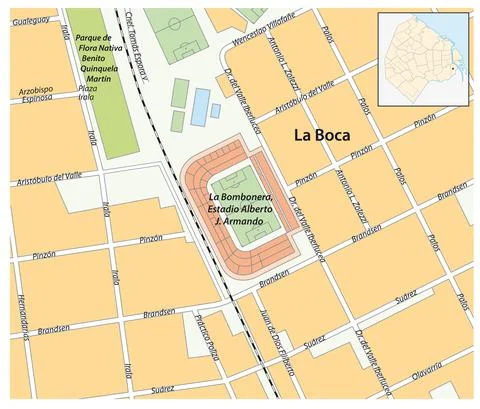 Map of La Bombonera stadium in Buenos Aires, Argentina Ilustración de archivo