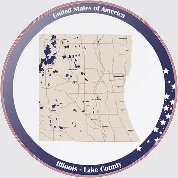 Map of Lake  County in Illinois Stock Illustration