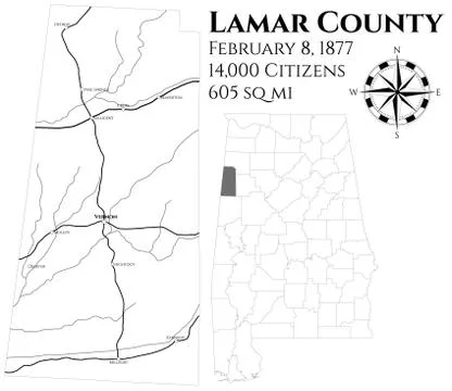 Map of Lamar County in Alabama Stock Illustration