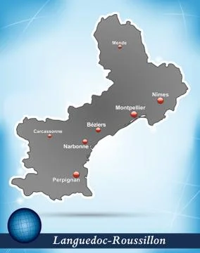 Map of languedoc-roussillon with abstract background in blue Stock Illustration