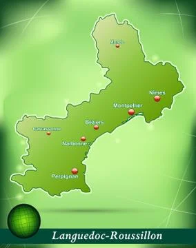 Map of languedoc-roussillon with abstract background in green Stock Illustration