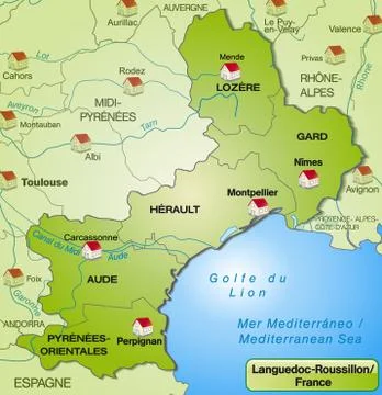 Map of languedoc-roussillon with borders in green Stock Illustration