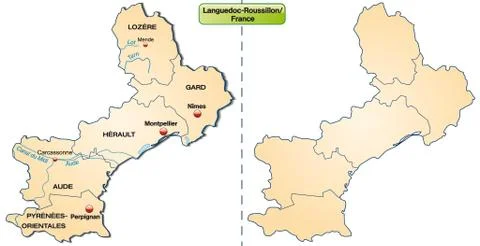 Map of languedoc-roussillon with borders in pastel orange Stock Illustration