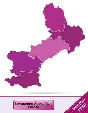 Map of languedoc-roussillon with borders in violet Stock Illustration