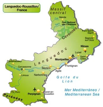 Map of languedoc-roussillon as an overview map in green Stock Illustration