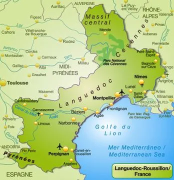 Map of languedoc-roussillon as an overview map in green Stock Illustration