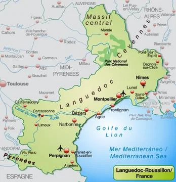 Map of languedoc-roussillon as an overview map in pastel green Stock Illustration