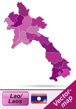 Map of laos with borders in violet Stock Illustration