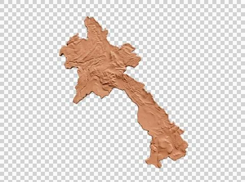 Map of Laos topographic 3d terrain relief textured cartography. Stock Photos