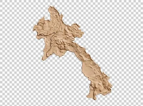 Map of Laos topographic 3d terrain relief textured cartography. Stock Photos
