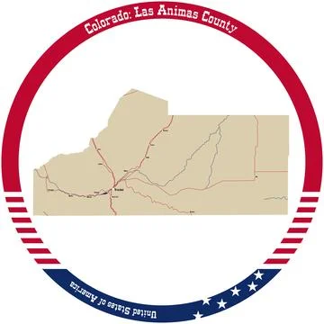 Map of Las Animas County in Colorado, USA arranged in a circle. Stock Illustration